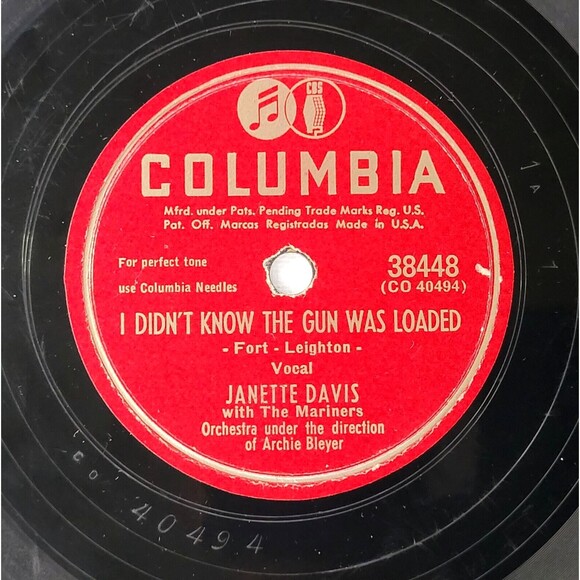 Janette Davis 78 I Didn't Know The Gun Was Loaded on Columbia 38448 E- Country - Picture 1 of 2